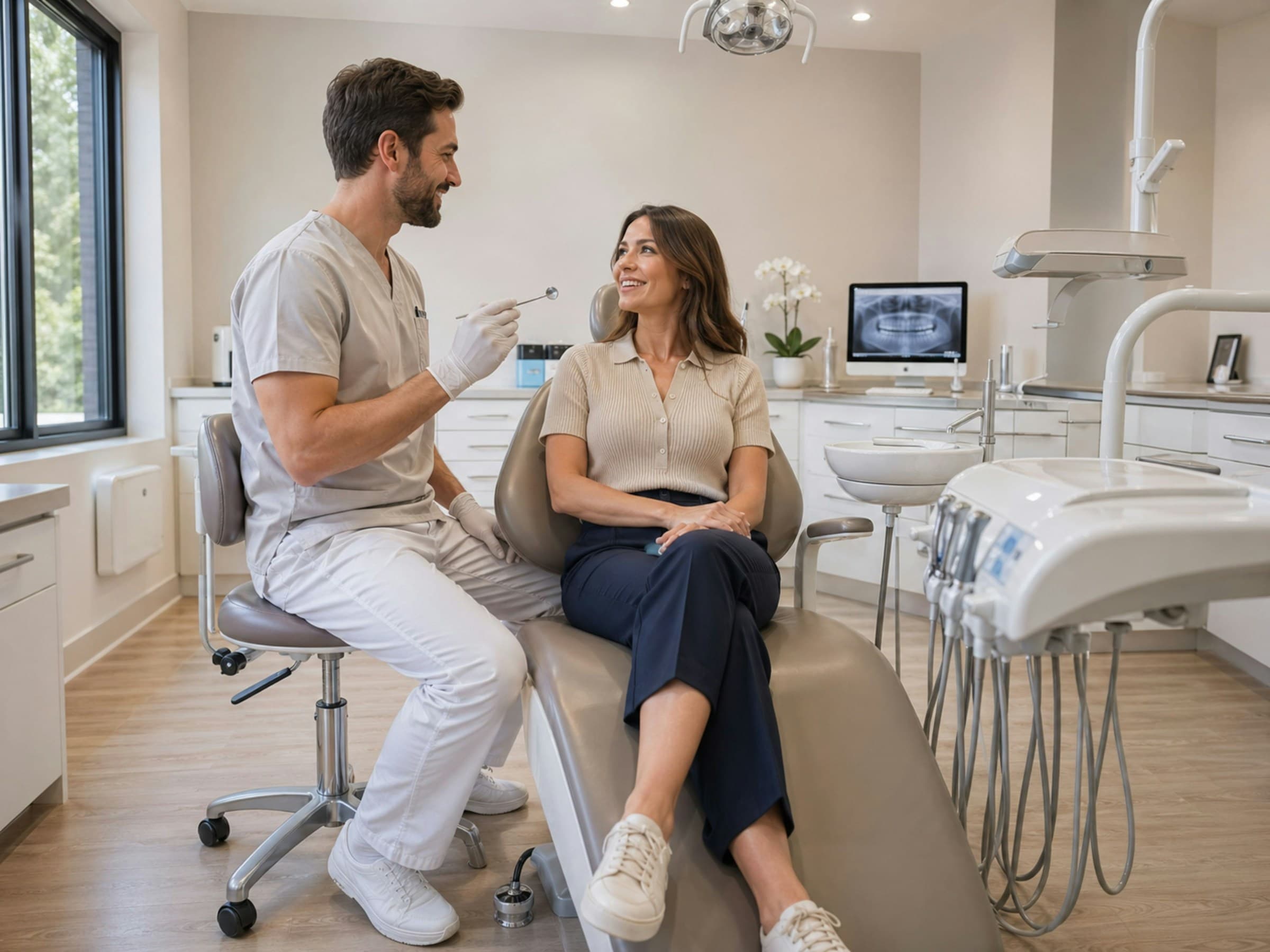 Dentist consulting with a smiling patient